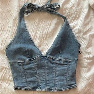 Garage Blue Denim Crop Top
